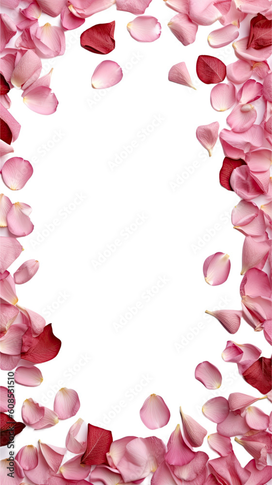 fragrant rose petals as a frame border, isolated with negative space for layouts
