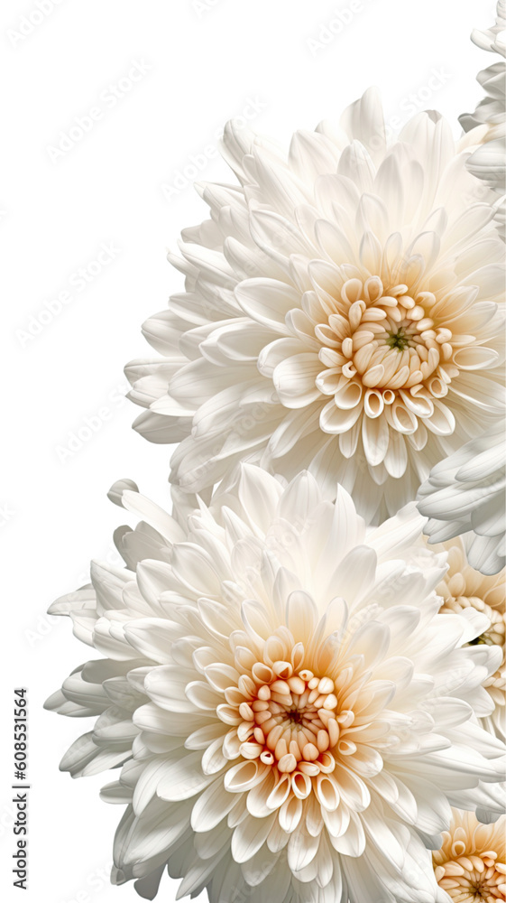 radiant chrysanthemum petals as a frame border, isolated with negative space for layouts
