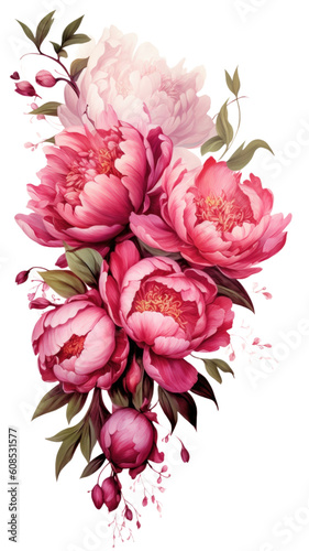 radiant peony blooms as a frame border  isolated with negative space for layouts