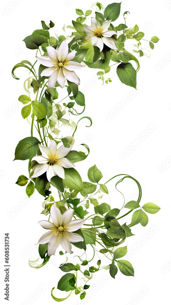 winding passionflower vines as a frame border, isolated with negative space for layouts