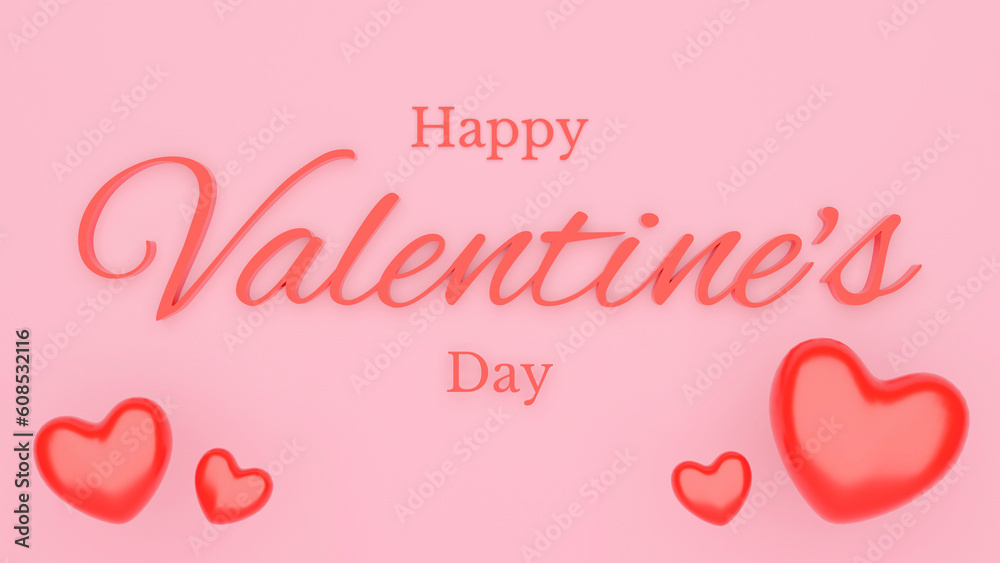 Valentine's day with red heart and text. Pink background concept. 3D Rendering illustration