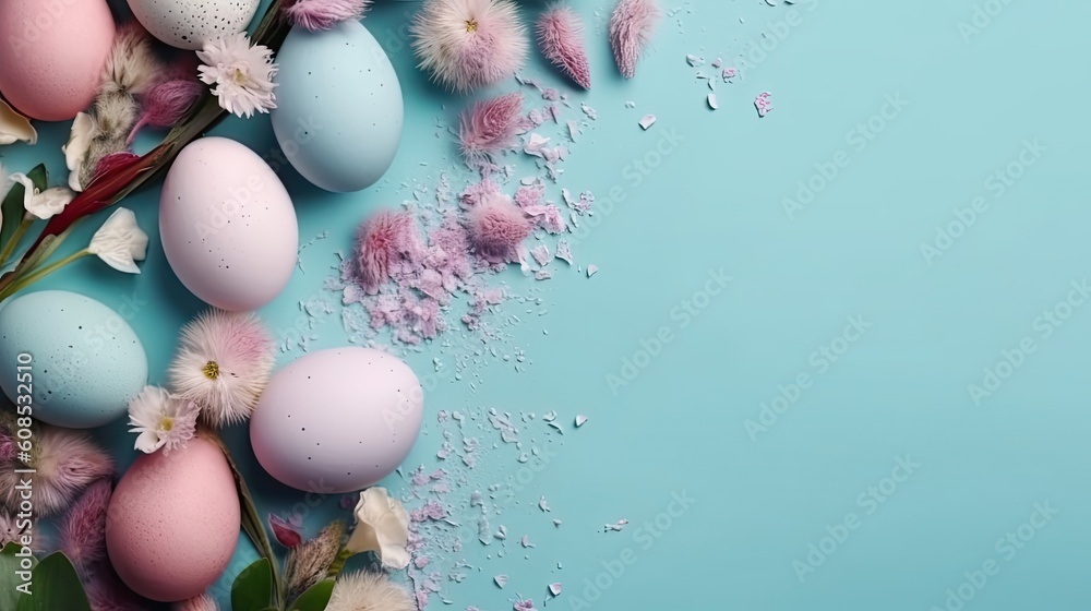 Concept Design of colorful eggs and plants for Happy Easter Day banner