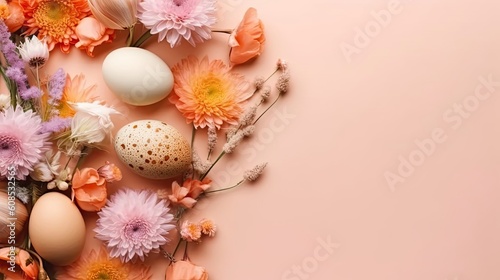Concept Design of colorful eggs and plants for Happy Easter Day banner
