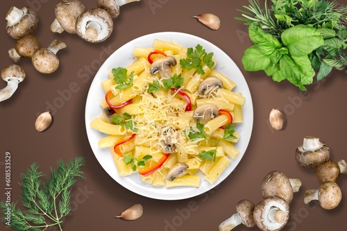 Creamy tasty pasta noodles with cheese.