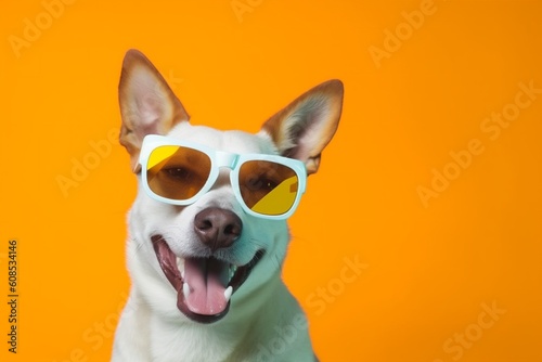 smile dog background cute sunglasses isolated fashion animal funny portrait pet. Generative AI.