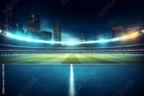 Blurred Lighting Background Sets the Stage for Nighttime Football and Cricket at the Stadium  Generative AI.