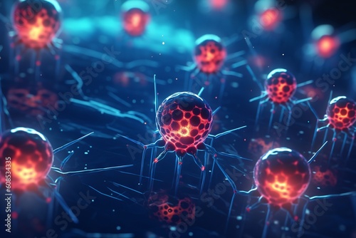 3D illustration of interconnected biotech cells with glowing lines representing their communication pathways