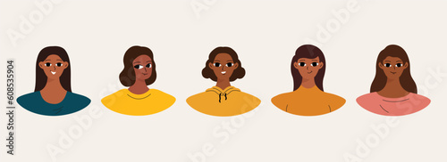 Set of user profiles. Smiling black woman avatar collection