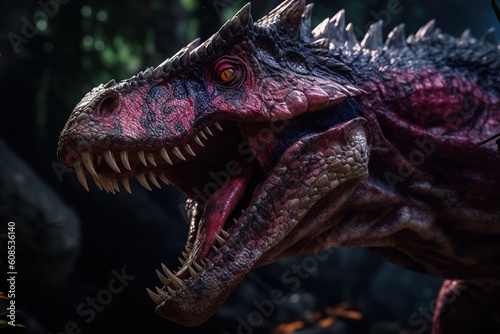 Tyrannosaurus Rex Dinosaur Head Closeup.Generative Ai