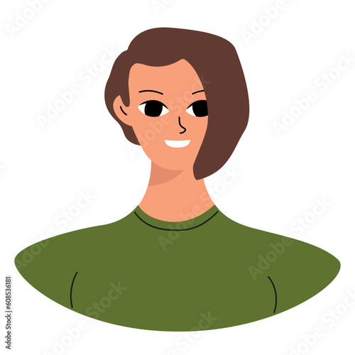 Positive emotions concept. Cartoon cute girlish face. Woman smile