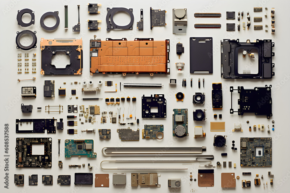 Electronic components knolling lay flat arrangement