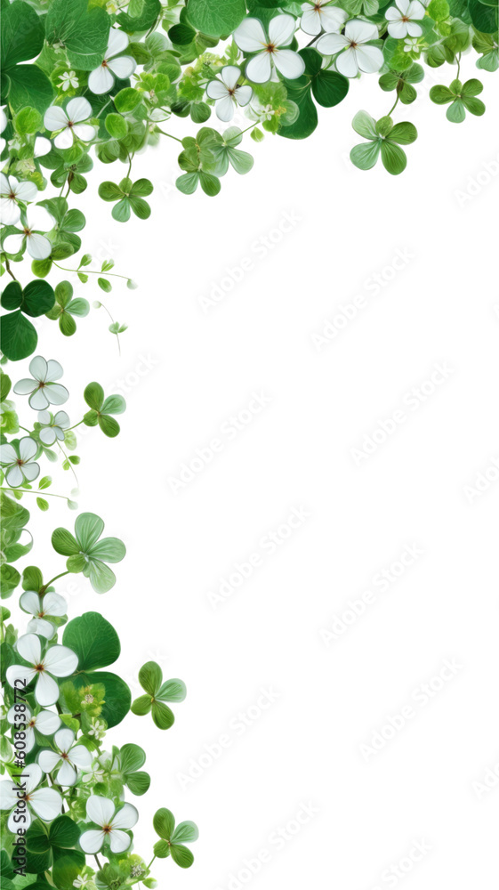 dainty clover leaves as a frame border, isolated with negative space for layouts dainty clover leaves as a frame border, isolated with negative space for layouts