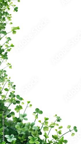 dainty clover leaves as a frame border, isolated with negative space for layouts