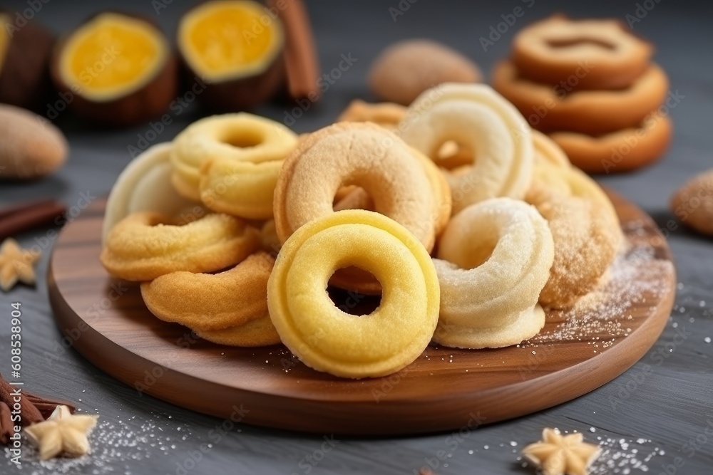 Assorted semolina maamoul cookies. Generative AI Assorted semolina maamoul cookies. Generative AI