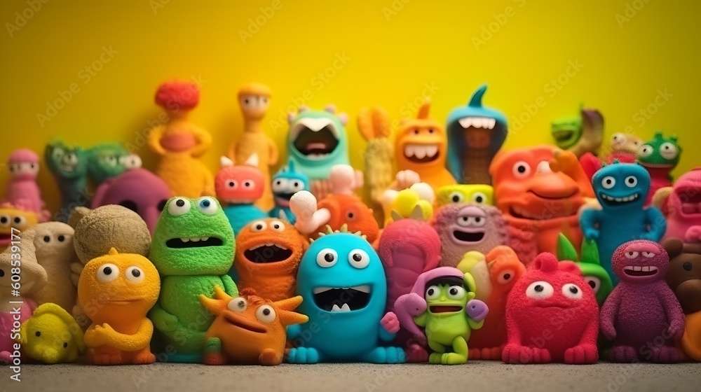 A colorful group of toy monsters standing together. Generative ai