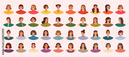 Set of female user portraits. Collection of varios women faces