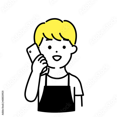 かわいい人物のイラストシリーズ _ 男性の店員_ コミュニケーション