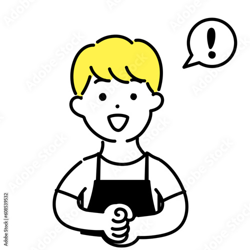 かわいい人物のイラストシリーズ _ 男性の店員_ 閃く