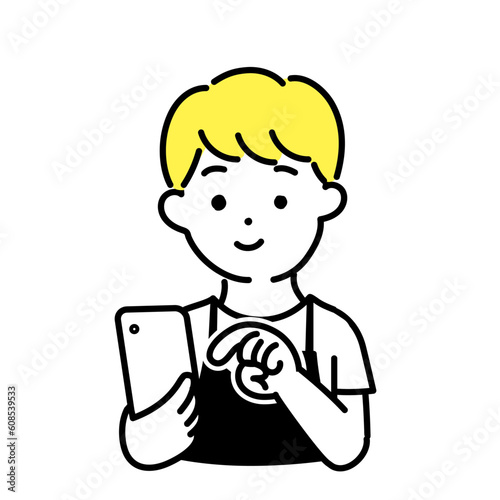 かわいい人物のイラストシリーズ _ 男性の店員_ 操作
