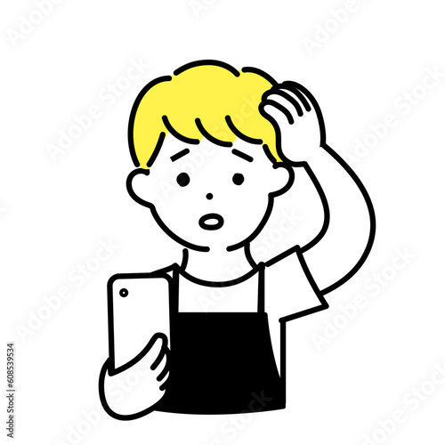 かわいい人物のイラストシリーズ _ 男性の店員_ 戸惑う
