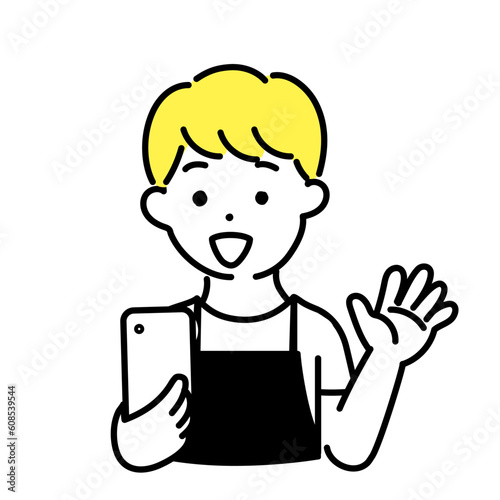 かわいい人物のイラストシリーズ _ 男性の店員_ 楽しい