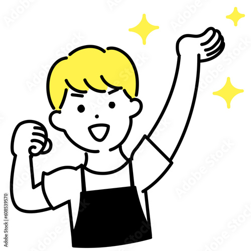 かわいい人物のイラストシリーズ _ 男性の店員_ 持ち上げる