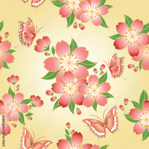 Oriental seamless pattern cherry blossom with butterfly