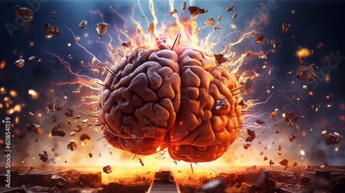 Exploding Brain Concept. AI Generative Image photo
