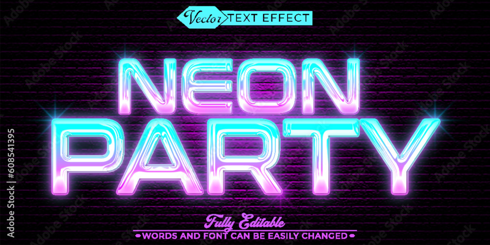 Shiny Neon Party Vector Editable Text Effect Template - obrazy, fototapety, plakaty 