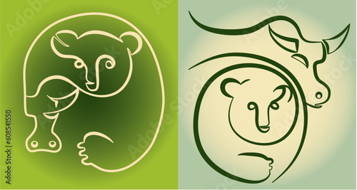 illustration of stock market: bull and bear