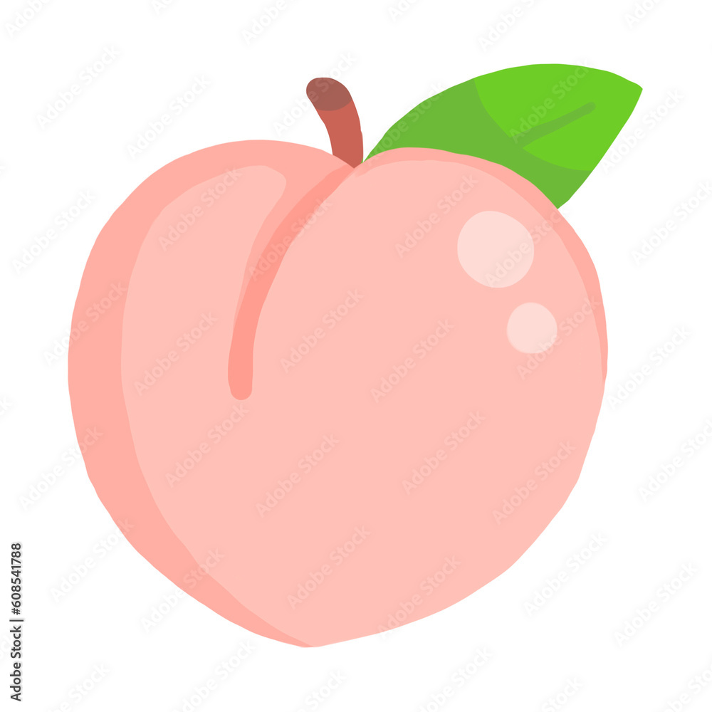Cute Pink Peach with leaf Cartoon Illustration Cute Pink Peach with leaf Cartoon Illustration