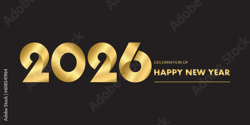 New year 2026 celebrations gold greetings poster isolated over black background.
