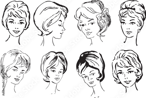 A set of female faces of middle age for design work. Vector illustration of a format EPS.