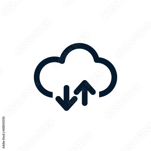Concept of download from cloud storage. Vector icon isolated on white background.