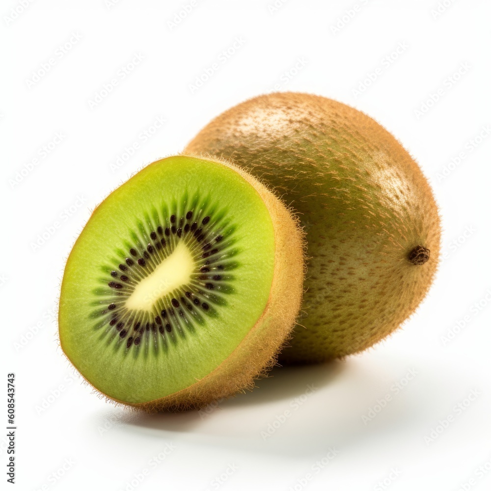 A fresh kiwi isolated on white background. Fresh raw organic fruit. Generative AI. A fresh kiwi isolated on white background. Fresh raw organic fruit. Generative AI.