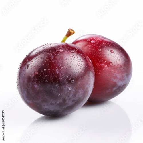 A fresh plum isolated on white background. Fresh raw organic fruit. Generative AI.