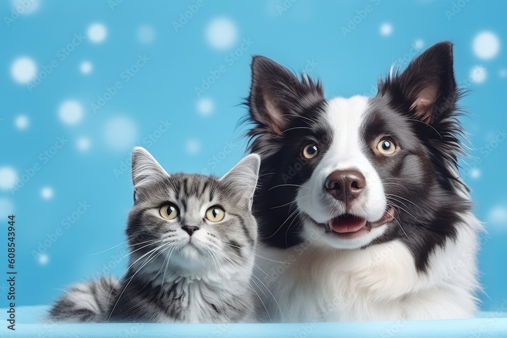 cat kitten and a Border Collie dog. Generative AI