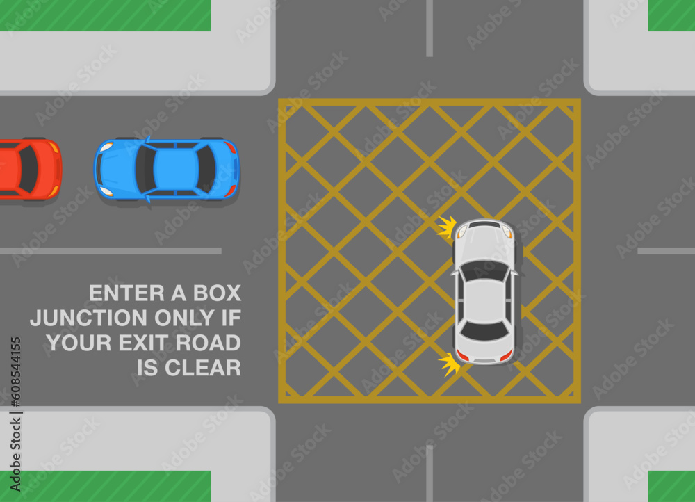 Safe Car Driving Tips And Traffic Regulation Rules. Yellow Box Junction Safe Car Driving Tips And Traffic Regulation Rules. Yellow Box Junction
