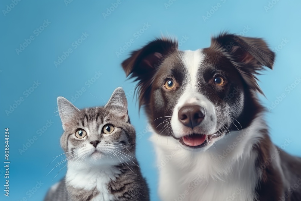 cat kitten and a Border Collie dog. Generative AI cat kitten and a Border Collie dog. Generative AI