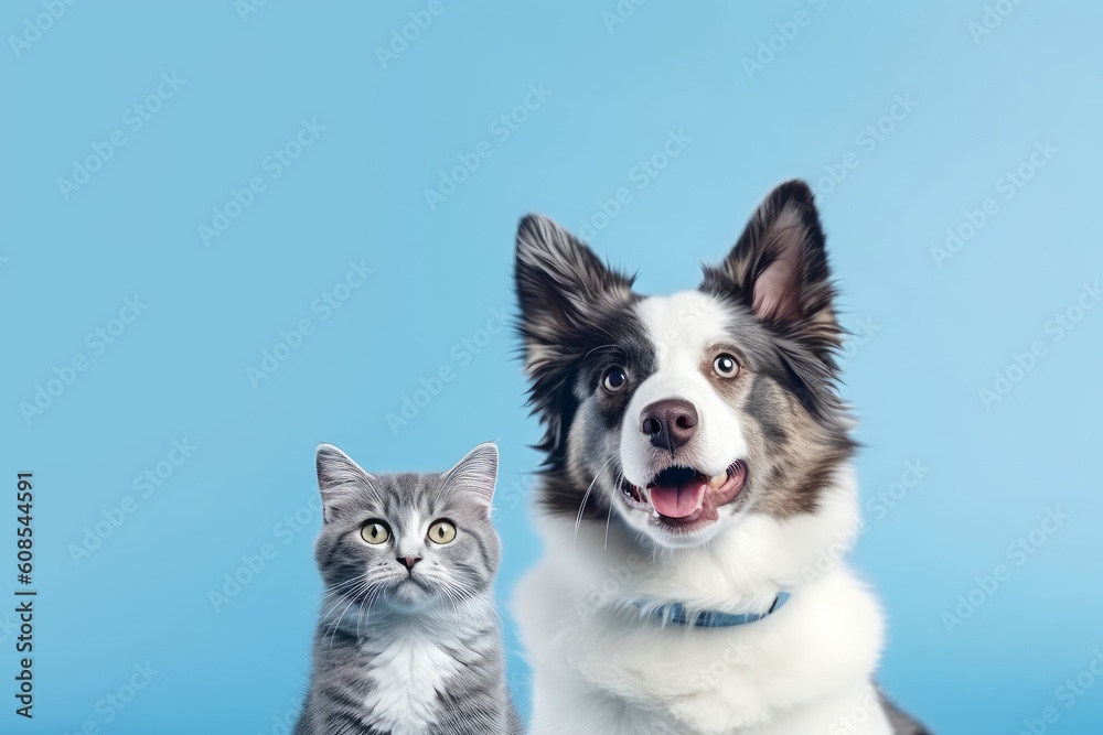cat kitten and a Border Collie dog. Generative AI cat kitten and a Border Collie dog. Generative AI