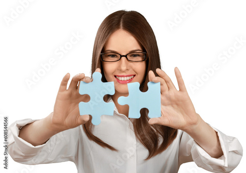 Friendly Woman with Puzzle Pieces - Isolated