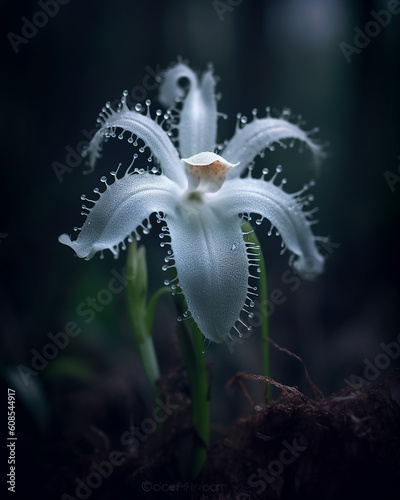 A white flower with the word orchid on it. Generative AI photo