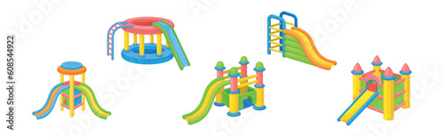 Inflatable Slides as Park Entertainment and Amusement Vector Set