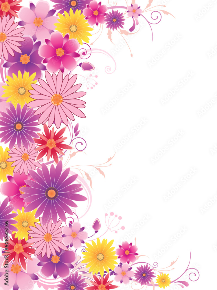 colored floral background with ornament and flowers