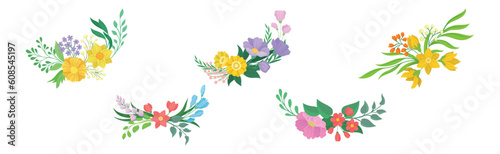 Floral Arrangement with Twigs and Flowers for Corner Decoration Vector Set