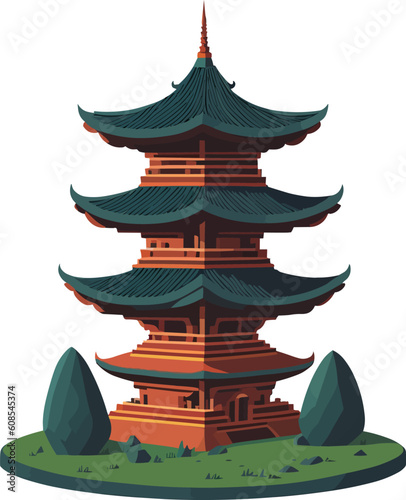 The essence of a pagoda elegantly portrayed in simple line art, reflecting its cultural significance and grace.