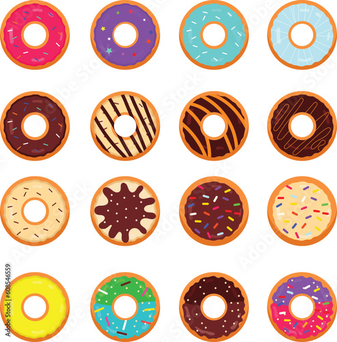 Set of Donuts illustrations. Different variant donuts vector