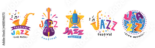 Photography Bright Jazz Festival and Live Music Concert Label Vector Set