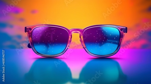 Sunglasess on color background, summer mood. Generative ai