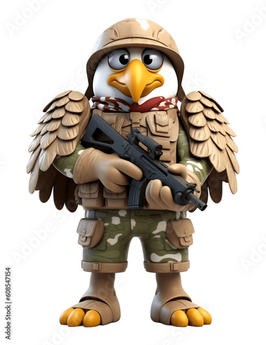 Friendly eagle soldier cartoon mascot in the military isolated - Generative AI photo